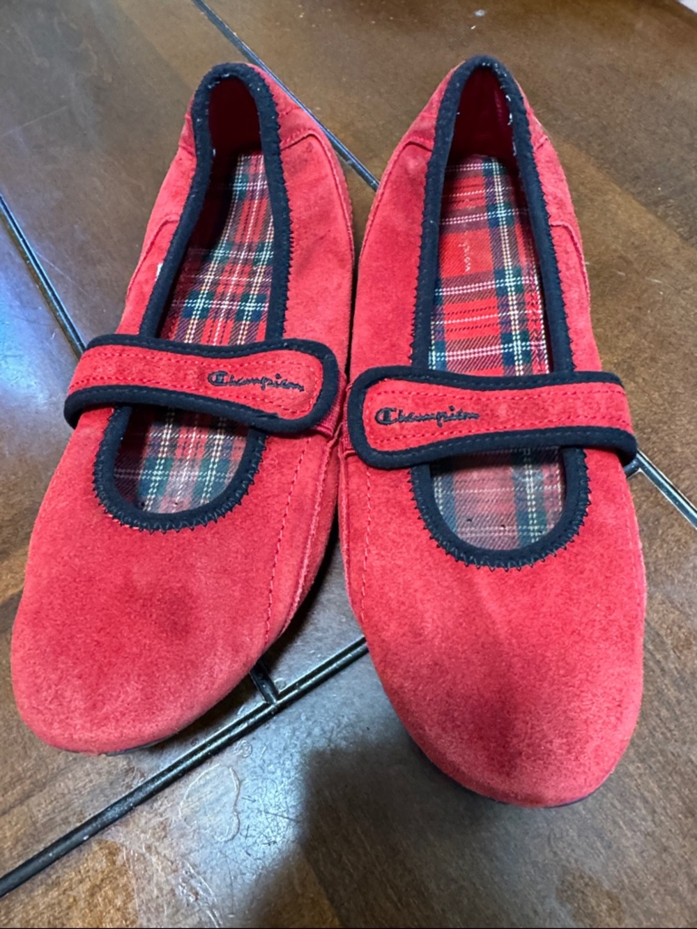 Champion Red Suede Mary Jane Shoes with Plaid Lining SB4